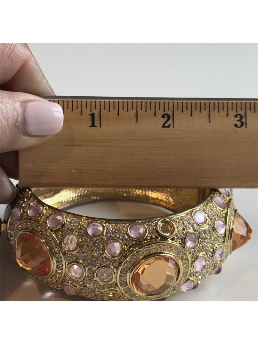 Vintage Noir  Women's Rhinestone Goldtone Cuff Bracelet Statement Unique Glam - Picture 8 of 11
